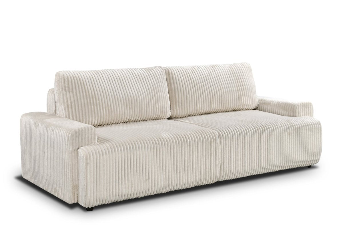 Canapé convertible 3 places avec coffre en velours côtelé épais beige MILO