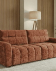 Canapé convertible avec coffre 3 places en velours chiné terracotta RALYA