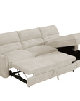 Canapé d'angle convertible avec coffre de rangement en velours chiné beige SAMINA - Angle droit