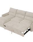 Canapé d'angle convertible avec coffre de rangement en velours chiné beige SAMINA - Angle gauche