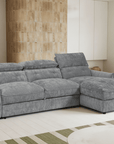 Canapé d'angle convertible avec coffre de rangement en velours chiné gris SAMINA - Angle droit