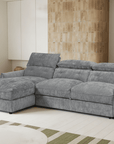 Canapé d'angle convertible avec coffre de rangement en velours chiné gris SAMINA - Angle gauche