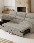 Canapé d'angle convertible avec coffre de rangement en velours chiné taupe SAMINA - Angle gauche