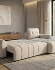 Canapé d'angle convertible avec coffre en velours chiné beige MAHLONE - Angle droit