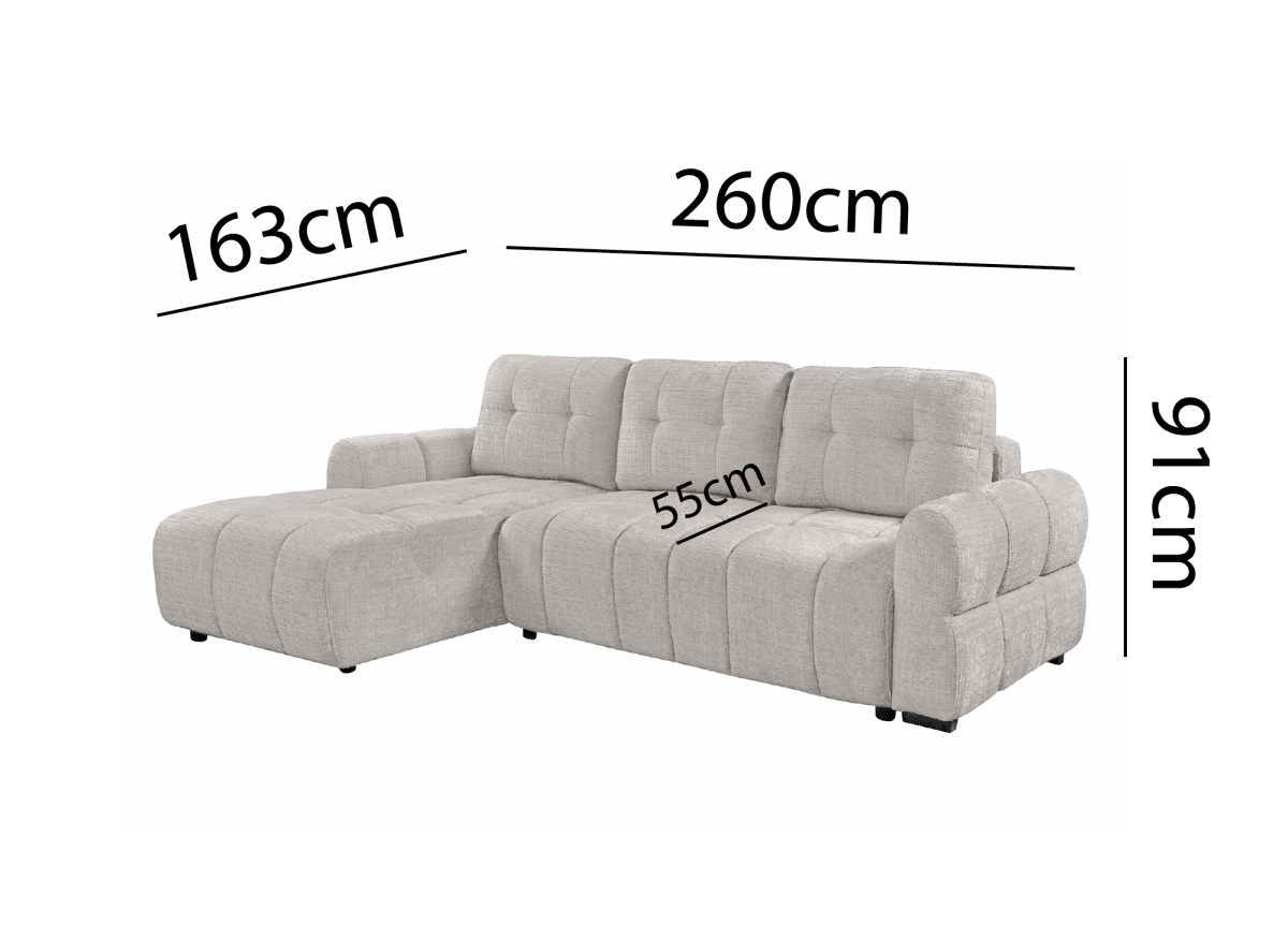 Canapé d'angle convertible avec coffre en velours chiné beige MAHLONE - Angle gauche
