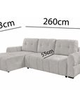 Canapé d'angle convertible avec coffre en velours chiné beige MAHLONE - Angle gauche