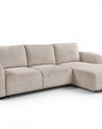Canapé d'angle convertible avec coffre en velours chiné beige MARLA - Angle droit