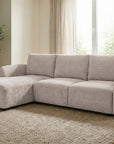 Canapé d'angle convertible avec coffre en velours chiné beige MARLA - Angle gauche