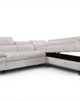 Canapé d'angle convertible avec coffre en velours chiné blanc écru LUFY - Angle droit