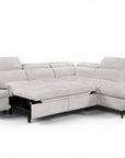 Canapé d'angle convertible avec coffre en velours chiné blanc écru LUFY - Angle droit