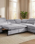 Canapé d'angle convertible avec coffre en velours chiné gris LUFY - Angle droit