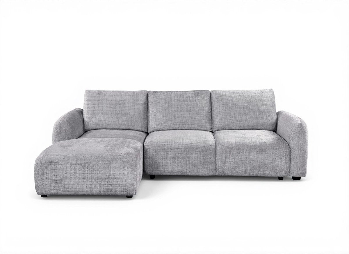 Canapé d'angle convertible avec coffre en velours chiné gris MARLA - Angle gauche