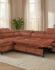 Canapé d'angle convertible avec coffre en velours chiné terracotta LUFY - Angle gauche