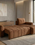 Canapé d'angle convertible avec coffre en velours chiné terracotta MAHLONE - Angle droit