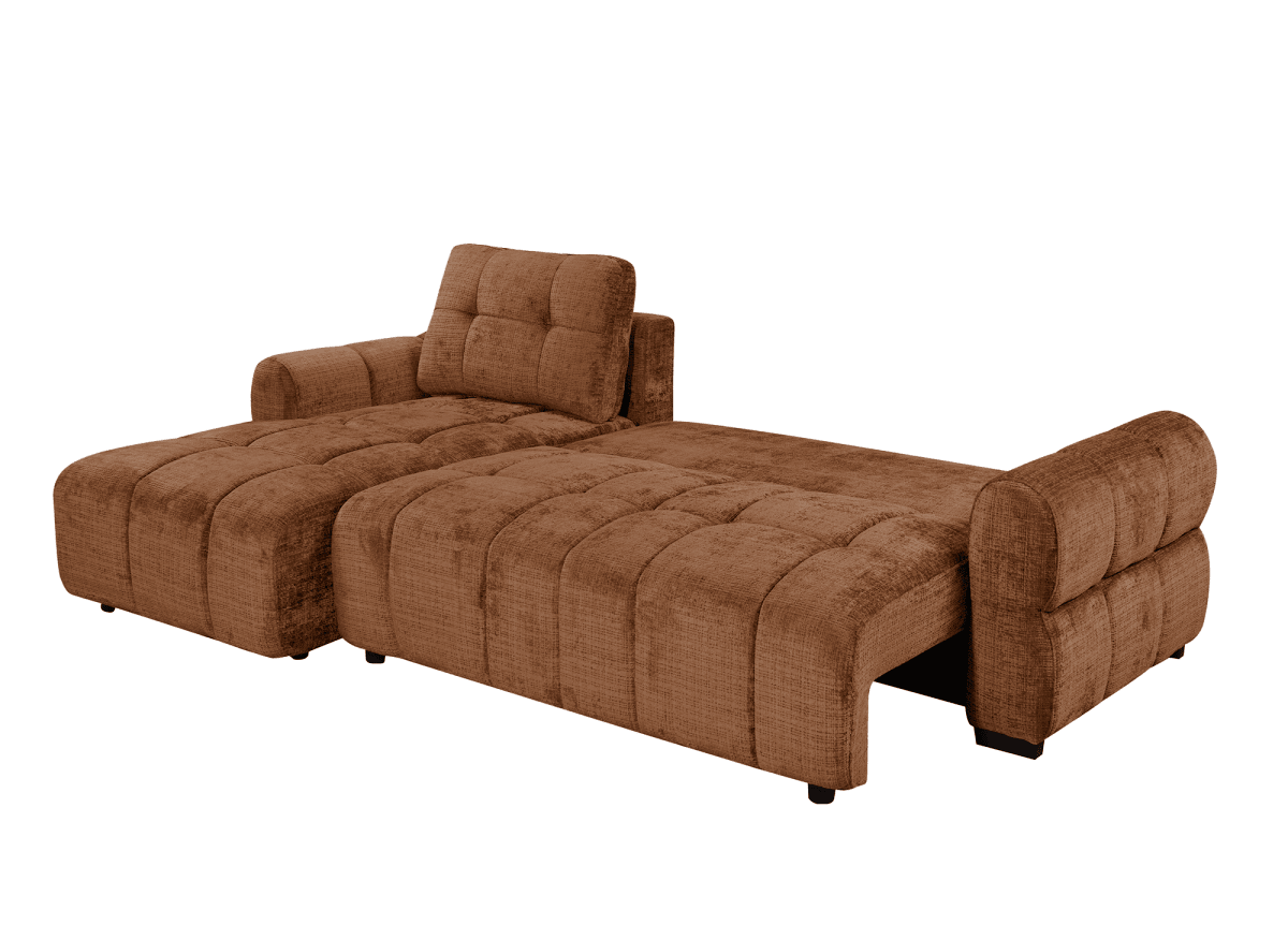 Canapé d'angle convertible avec coffre en velours chiné terracotta MAHLONE - Angle gauche