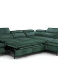 Canapé d'angle convertible avec coffre en velours chiné vert LUFY - Angle droit