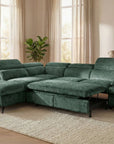 Canapé d'angle convertible avec coffre en velours chiné vert LUFY - Angle gauche