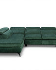 Canapé d'angle convertible avec coffre en velours chiné vert LUFY - Angle gauche