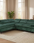 Canapé d'angle convertible avec coffre en velours chiné vert LUFY - Angle gauche