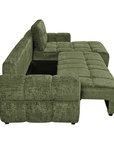 Canapé d'angle convertible avec coffre en velours chiné vert olive MAHLONE - Angle droit