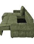 Canapé d'angle convertible avec coffre en velours chiné vert olive MAHLONE - Angle gauche