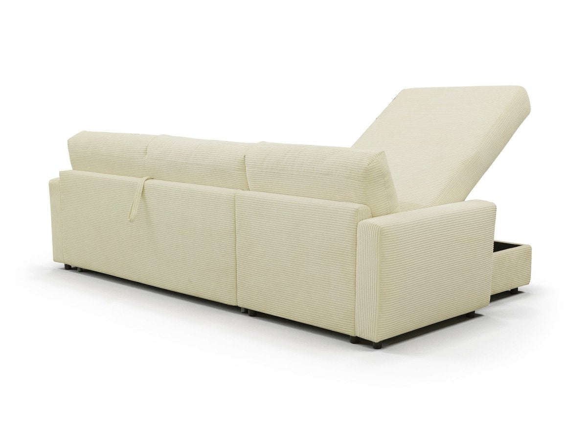 Canapé d'angle convertible et réversible ouverture express en velours côtelé beige JULIETTE