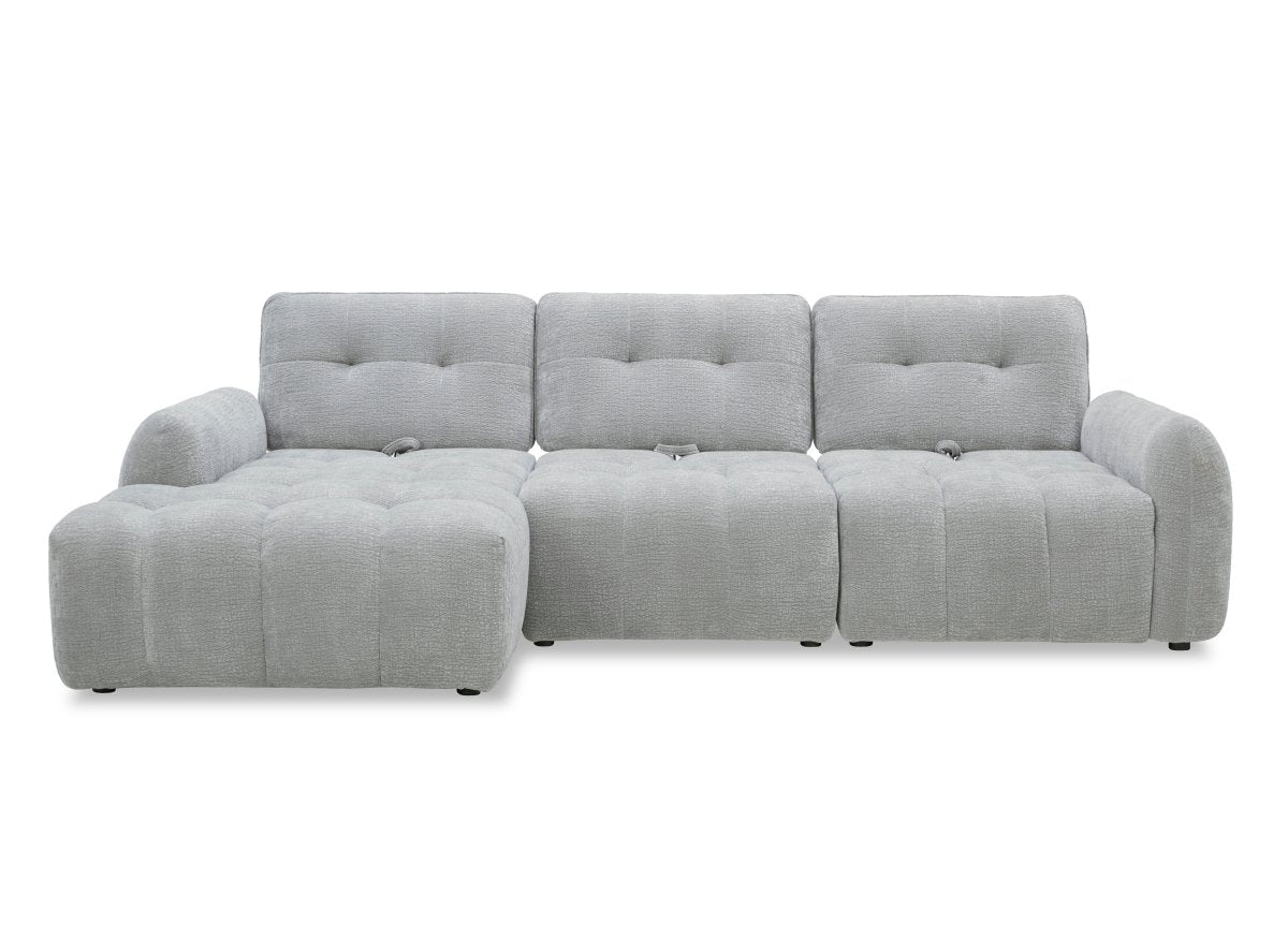 Canapé d'angle en velours tissé gris clair avec dossier réglable ADONIS - Angle gauche