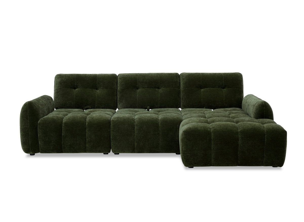 Canapé d'angle en velours tissé vert olive avec dossier réglable ADONIS - Angle droit