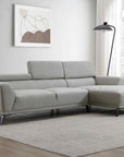 Canapé d'angle fixe avec méridienne en tissu gris clair KALISTA - Angle Droit