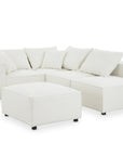 Canapé d'angle fixe modulable avec 1 pouf en tissu effet peau de mouton blanc écru HARLEM XL