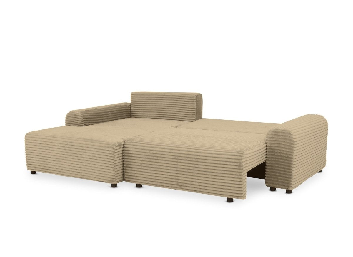 Canapé d'angle gauche convertible avec coffre en velours côtelé épais taupe BALI - Angle gauche