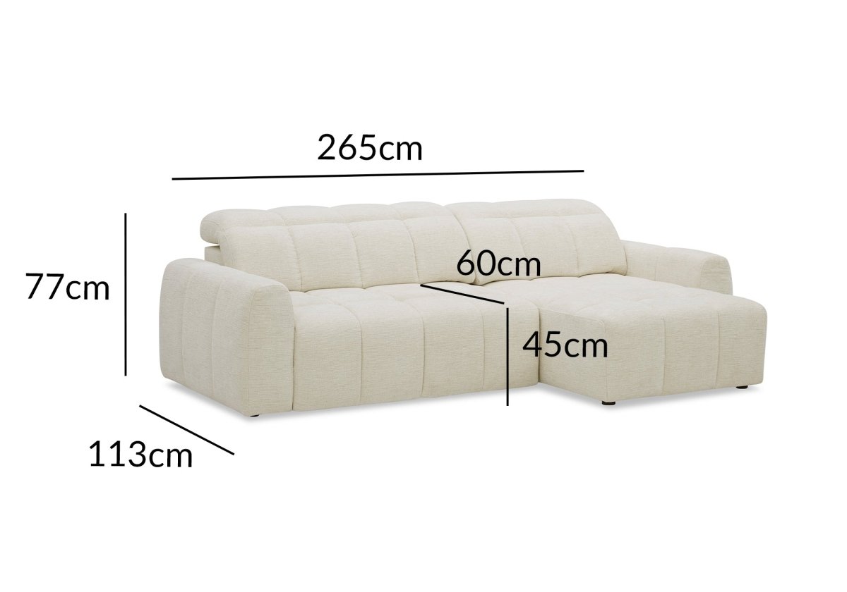 Canapé d'angle relax électrique en velours chiné beige DANIA -Angle droit