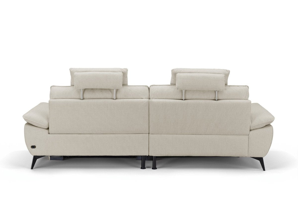 Canapé d’angle relax électrique en velours chiné beige LYANA - Angle gauche