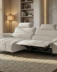 Canapé d’angle relax électrique en velours chiné beige LYANA - Angle gauche