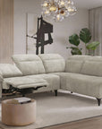 Canapé d'angle relax électrique en velours chiné beige SOLINA - Angle droit