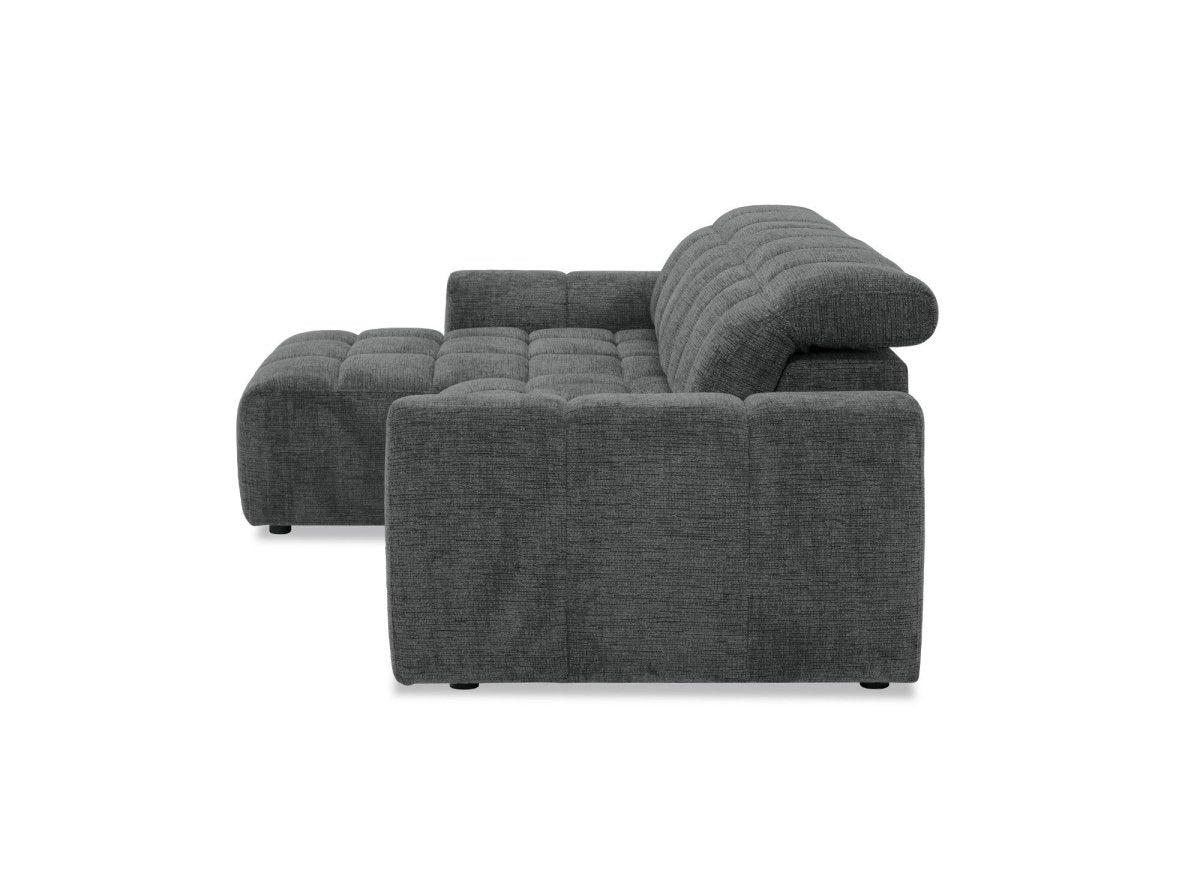 Canapé d'angle relax électrique en velours chiné gris DANIA -Angle gauche
