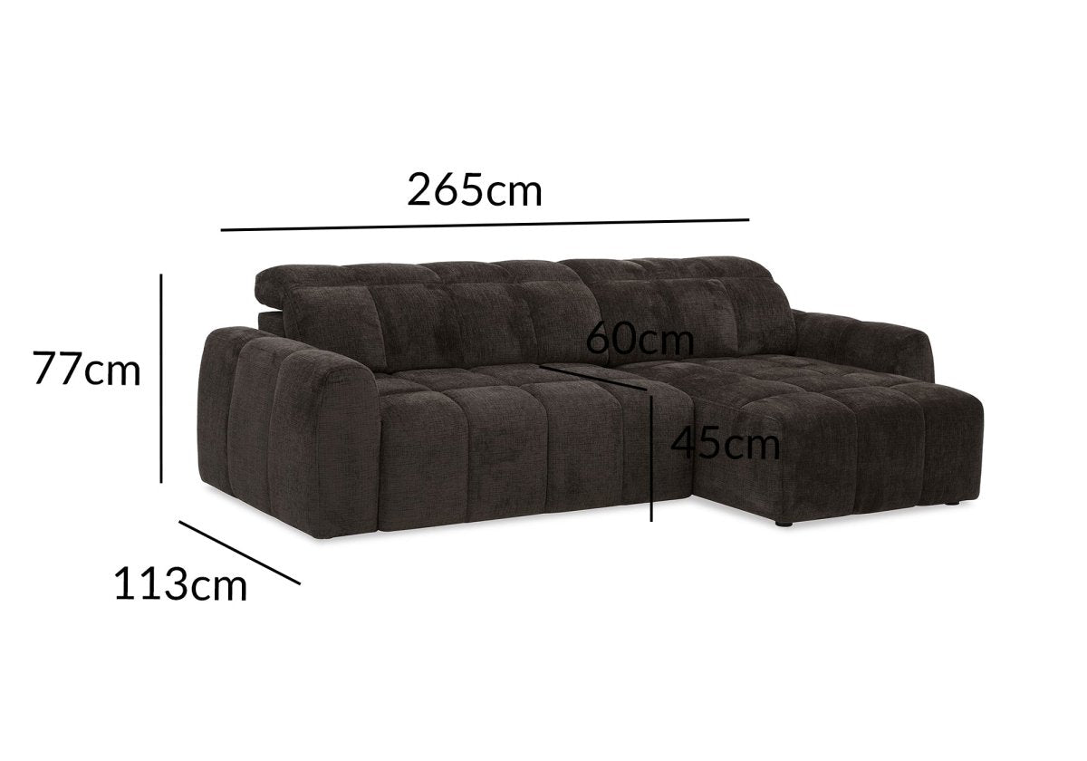 Canapé d'angle relax électrique en velours chiné marron DANIA -Angle droit