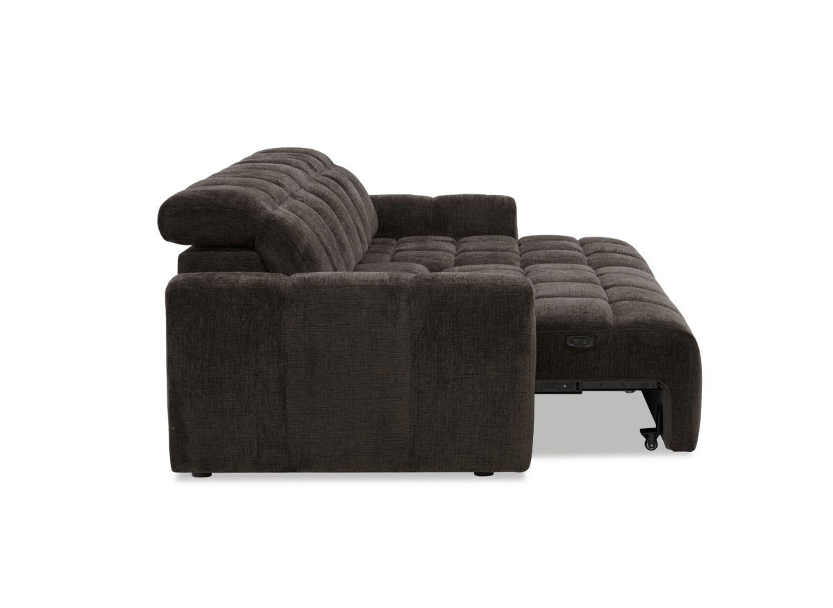 Canapé d'angle relax électrique en velours chiné marron DANIA -Angle droit