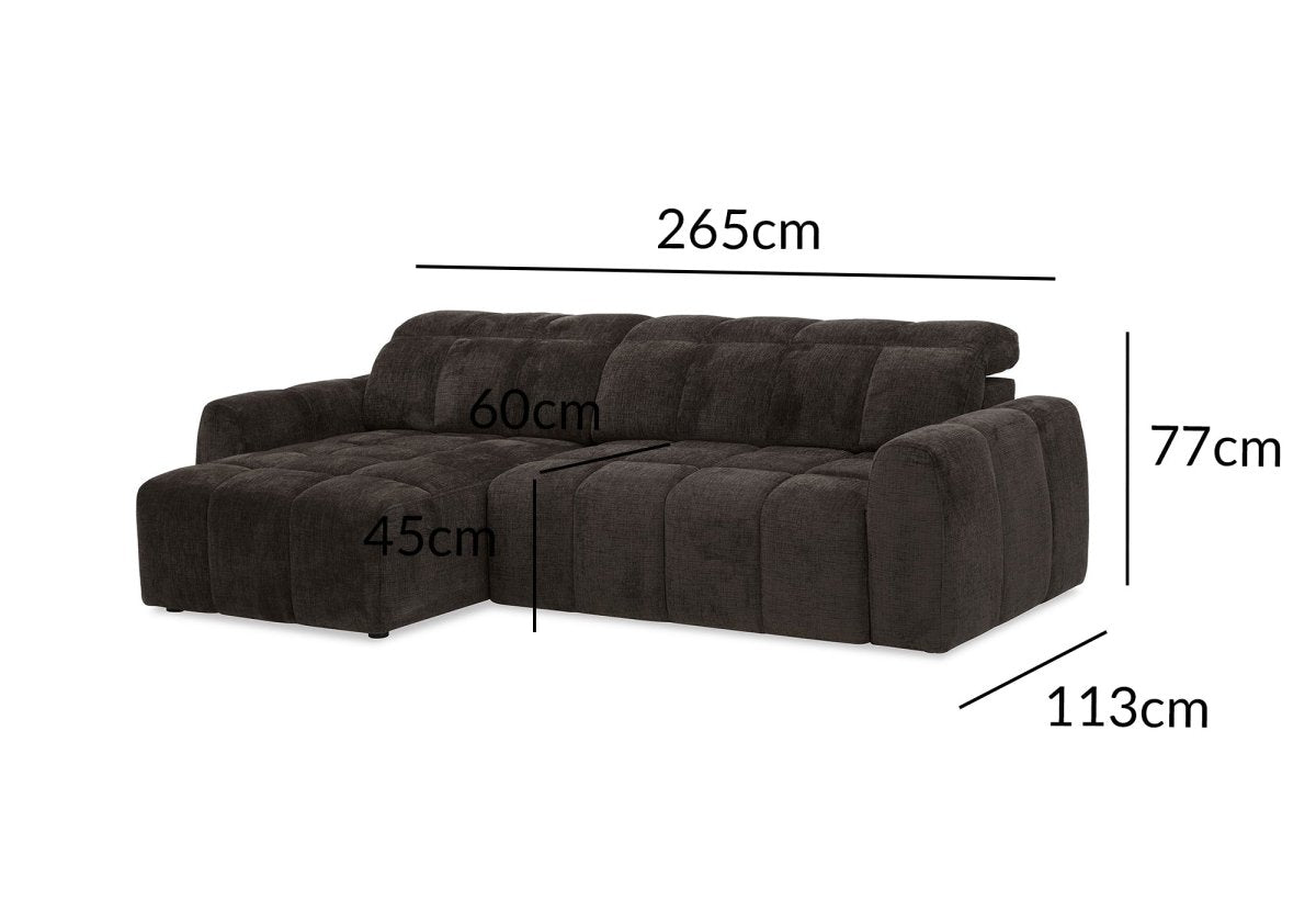 Canapé d'angle relax électrique en velours chiné marron DANIA -Angle gauche