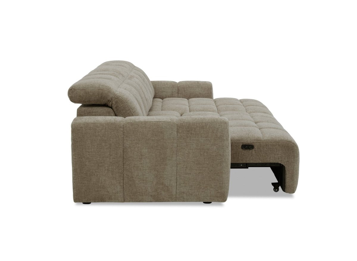Canapé d'angle relax électrique en velours chiné taupe DANIA -Angle droit