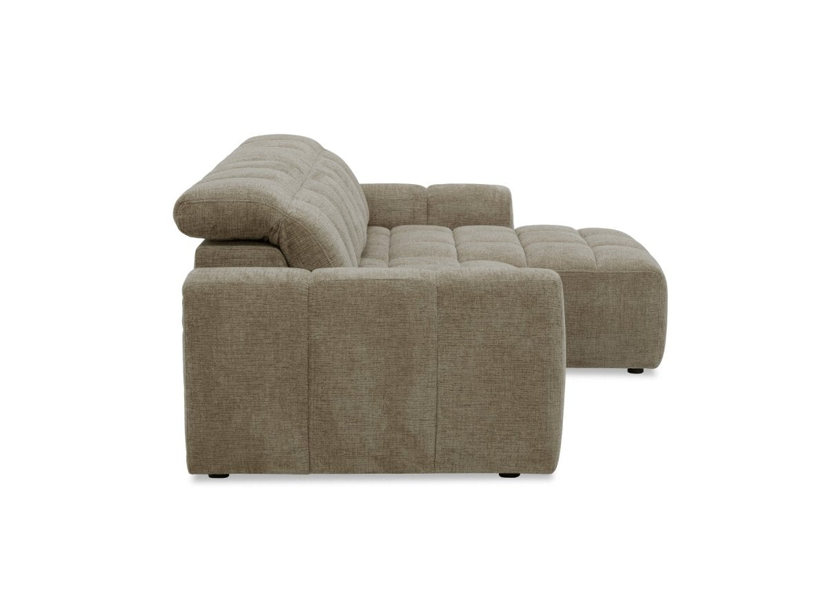 Canapé d'angle relax électrique en velours chiné taupe DANIA -Angle droit