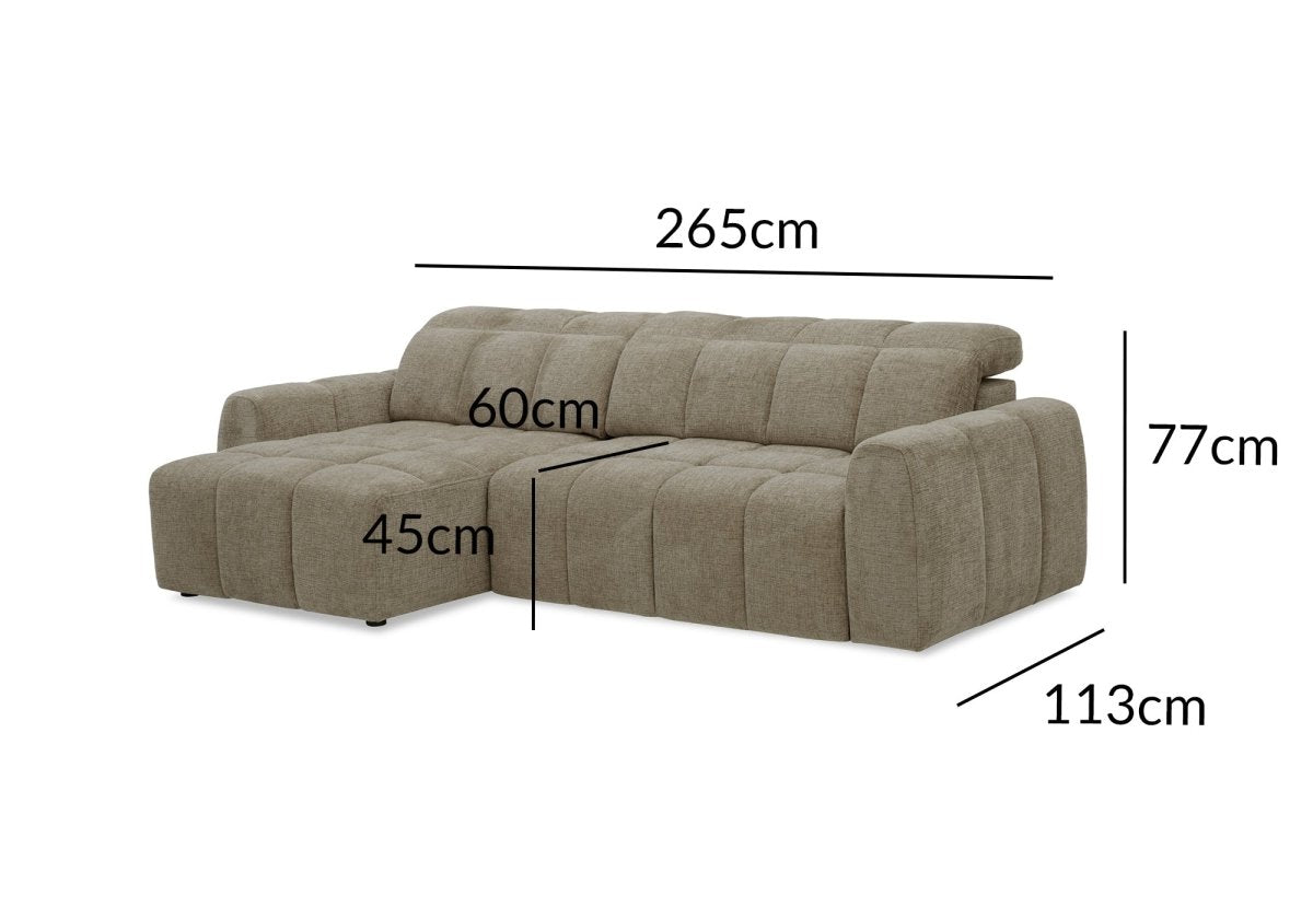 Canapé d'angle relax électrique en velours chiné taupe DANIA -Angle gauche