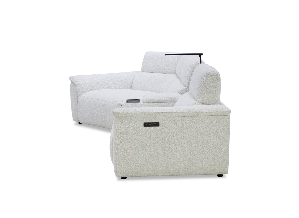 Canapé d'angle relax en tissu bouclette doux beige MARINA - Angle gauche