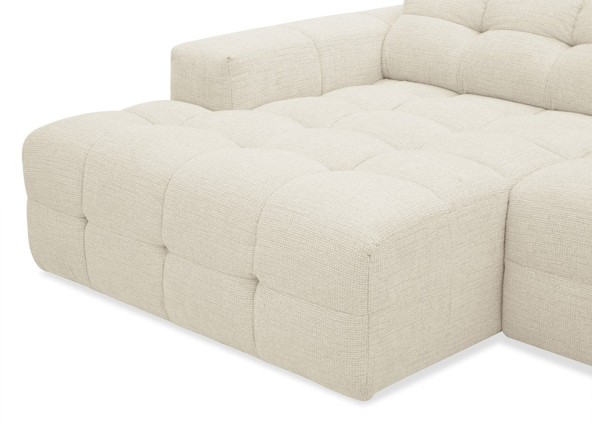Canapé d'angle relax en velours texturé beige FEDORA - Angle gauche