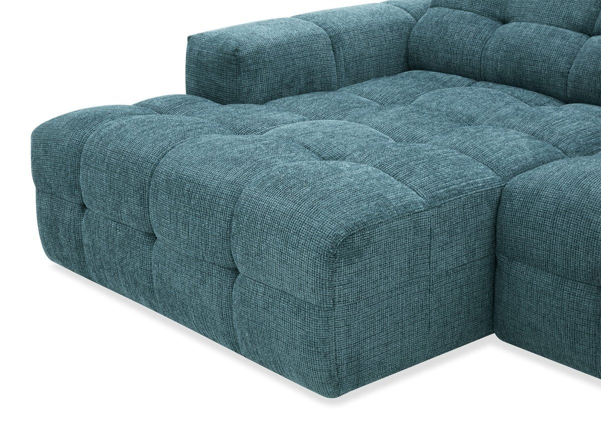 Canapé d'angle relax en velours texturé bleu FEDORA - Angle gauche