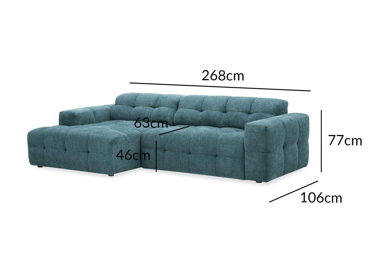 Canapé d'angle relax en velours texturé bleu FEDORA - Angle gauche