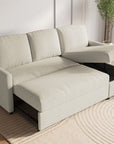 Canapé d'angle réversible convertible coffre de rangement en tissu beige ADAM