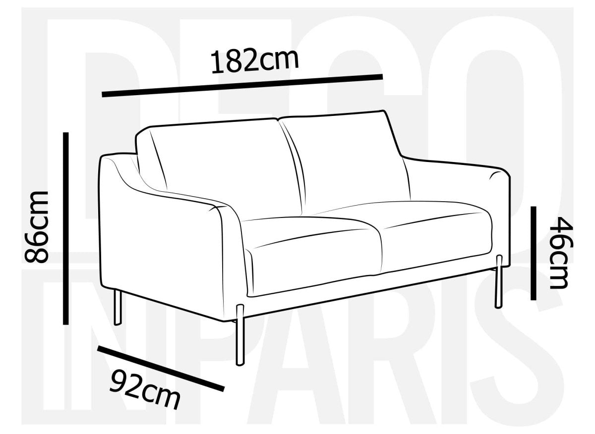 Canapé droit fixe 2 places en velours gris CELINE