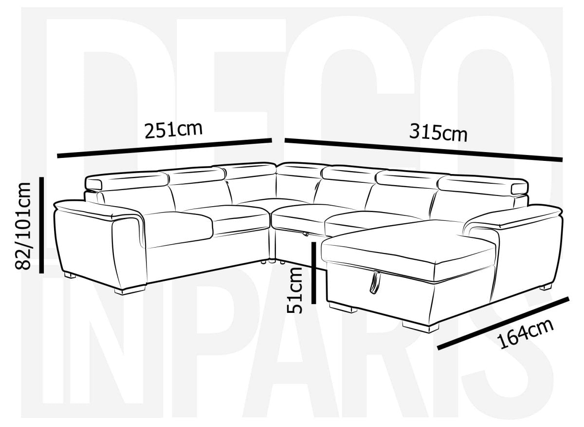 Canapé panoramique convertible avec coffre en velours chiné beige GAELLE - Angle droit