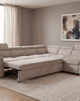 Canapé panoramique convertible avec coffre en velours chiné beige GAELLE - Angle gauche